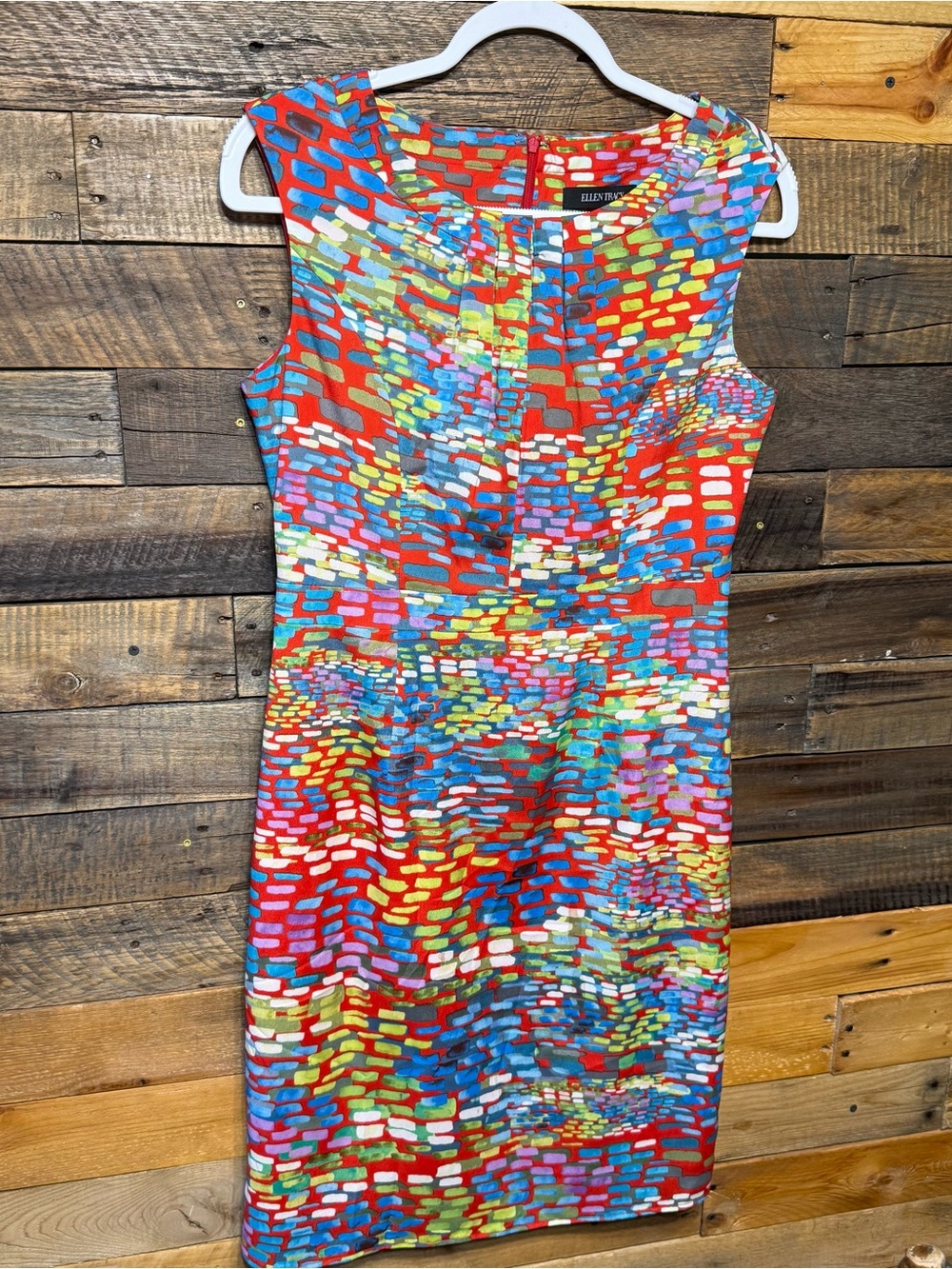 Ellen Tracy Womens Size 8 Colorful Geometry Pleated Sheath Dress
